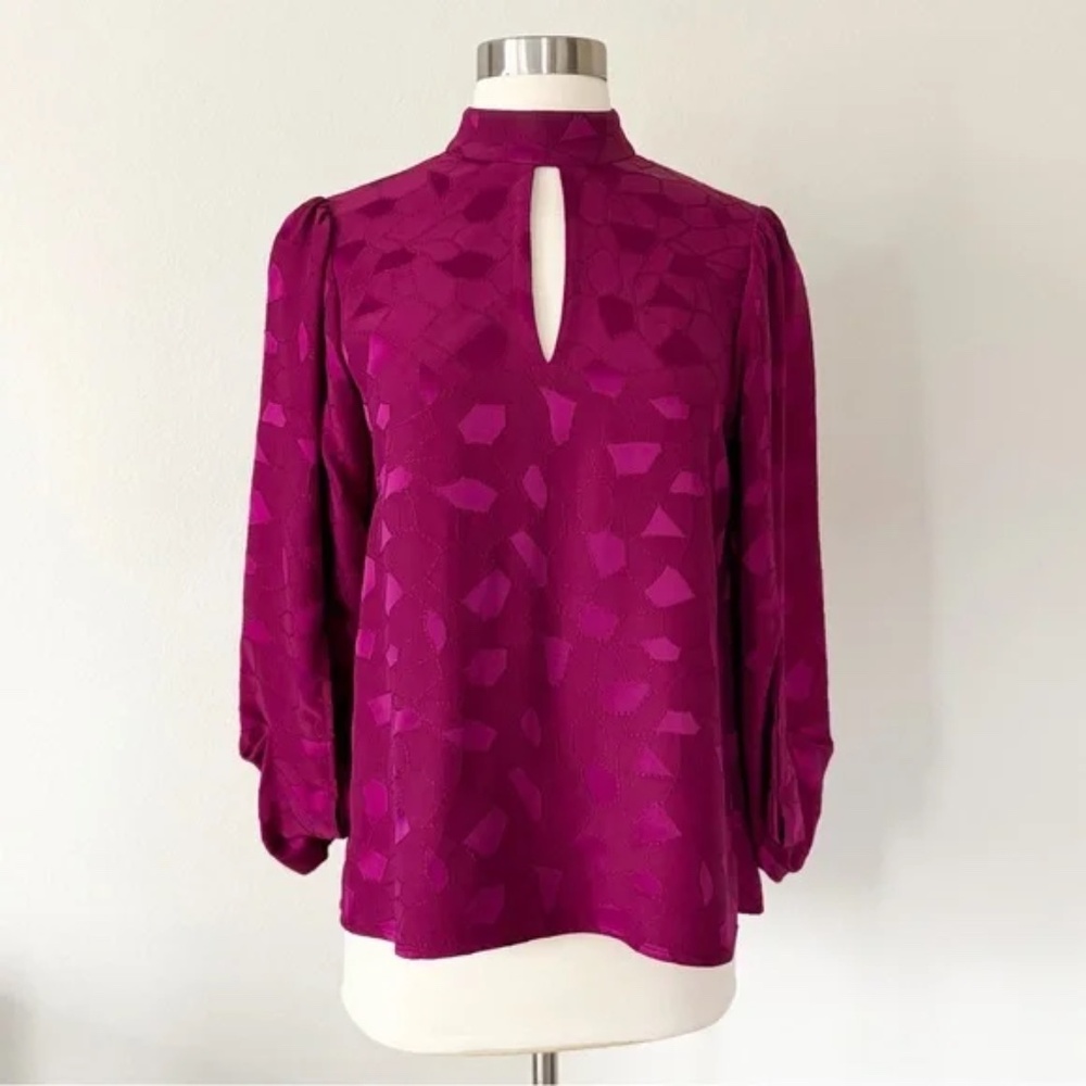 CO Geometric Mock Neck Cape Sleeve Jacquard Blouse Small S
